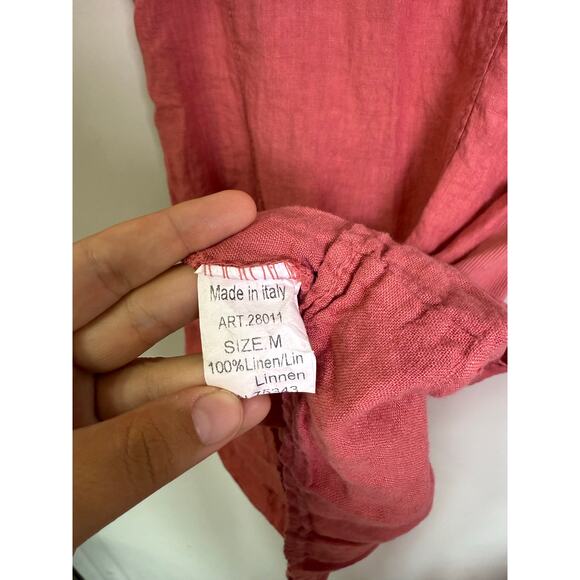 Lungo L'arno M Mini Dress 100% Linen Coral Lagenlook Multimedia Aplique Shift - Picture 5 of 6